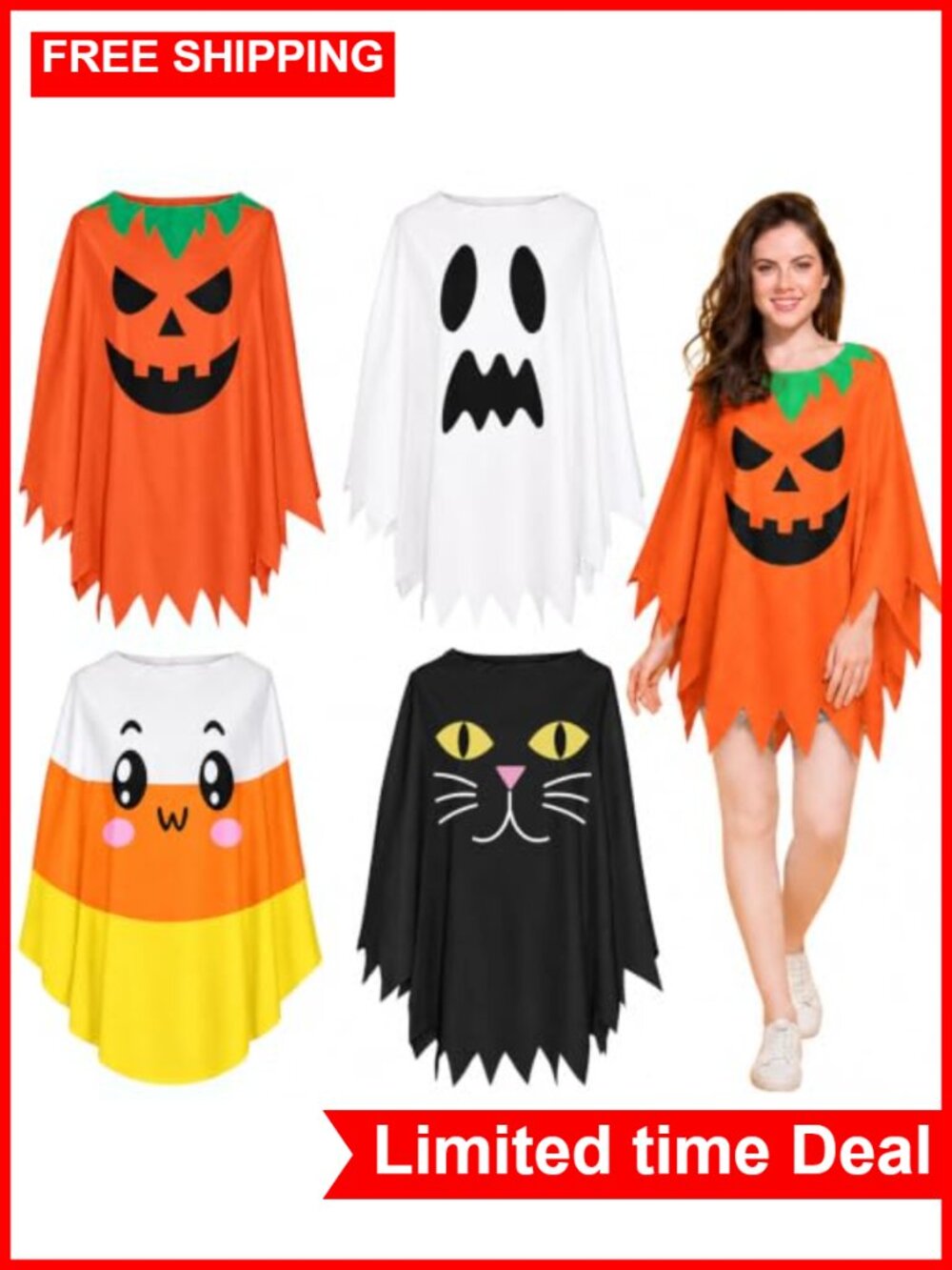 4 Pack Women's Halloween Poncho Costumes One Size Polyester